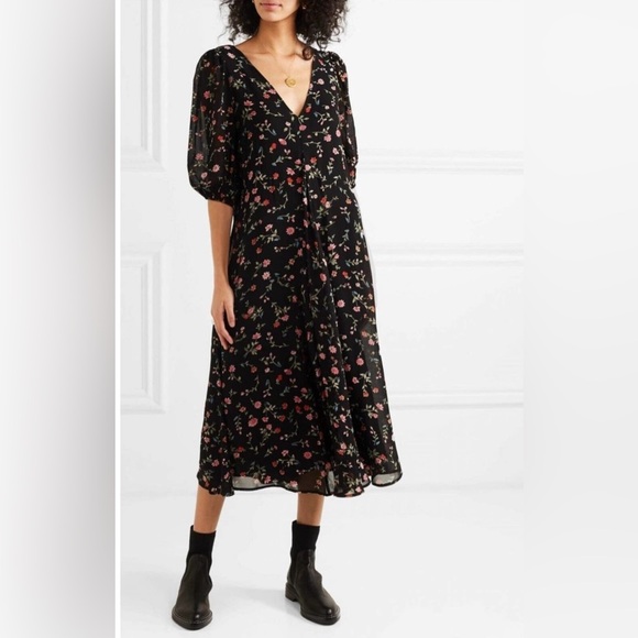 Ganni Georgette Floral Midi Dress - Picture 1 of 7